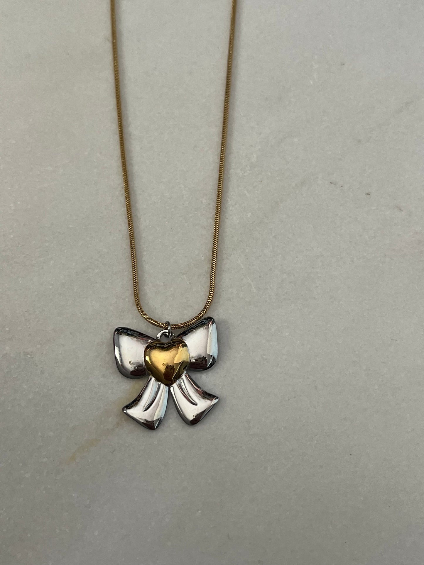 'Heart Ribbon' Steel Chain Necklace