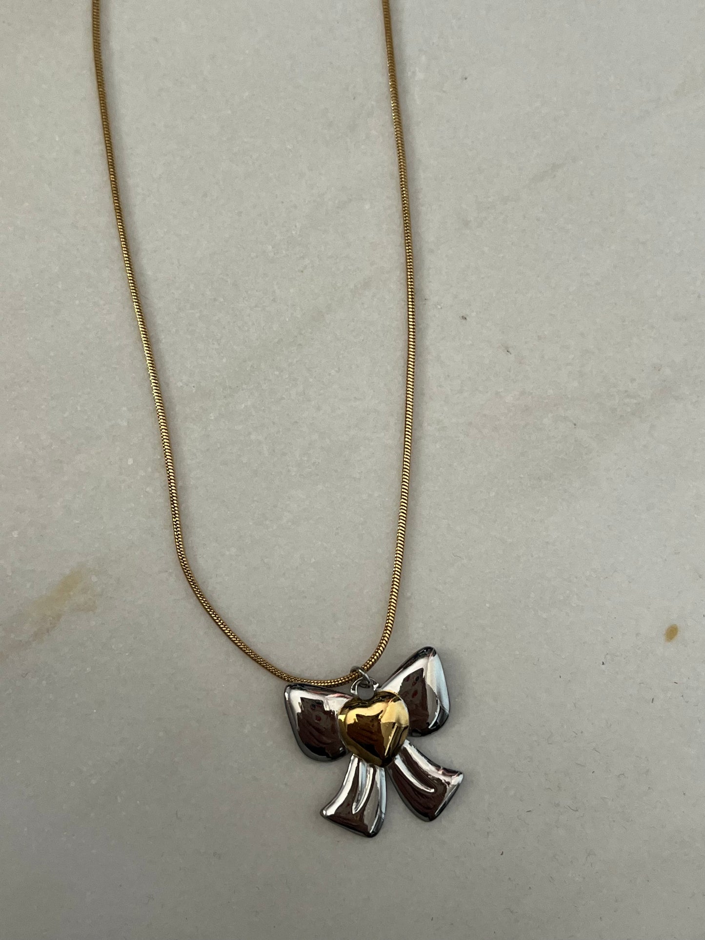 'Heart Ribbon' Steel Chain Necklace