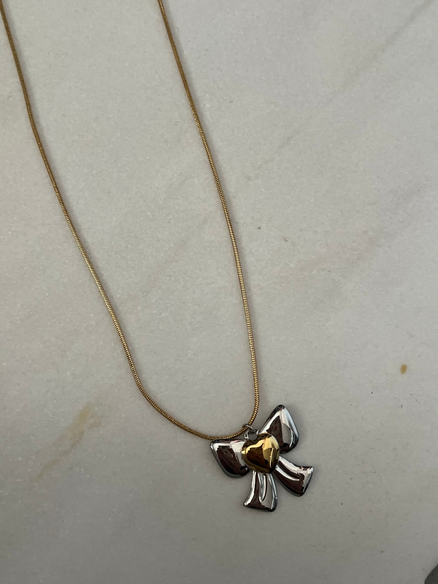 'Heart Ribbon' Steel Chain Necklace