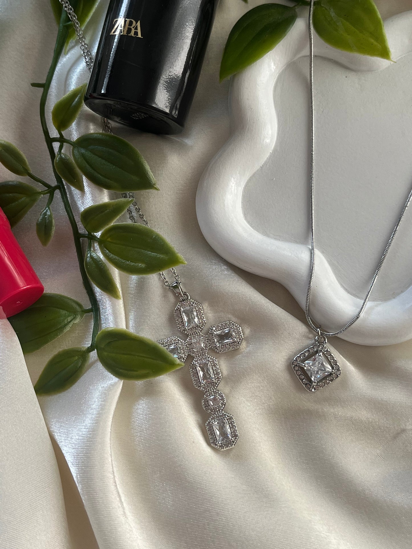 Steel Cross Necklace with Zirconia 'Evantasia'