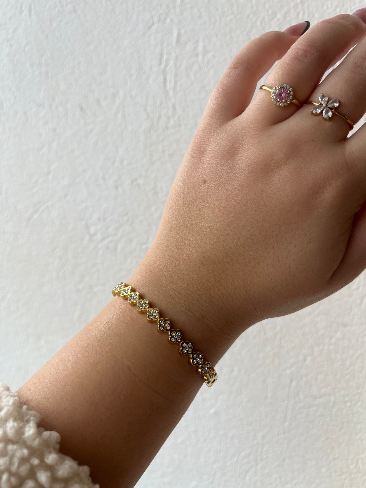 Χειροπέδα Βραχιόλι Ατσάλινο Τριφύλλι με Ζιργκόν 'Roxanne'