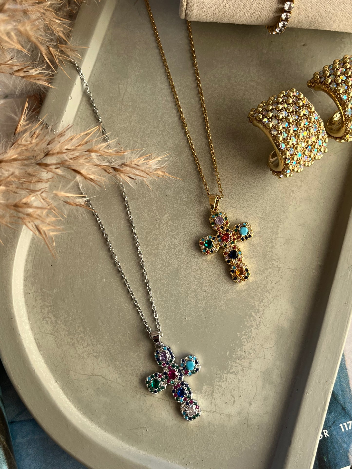 Κολιέ Ατσάλινο Αλυσίδα Σταυρός με Ζιργκόν 'Celestial Colors Cross'