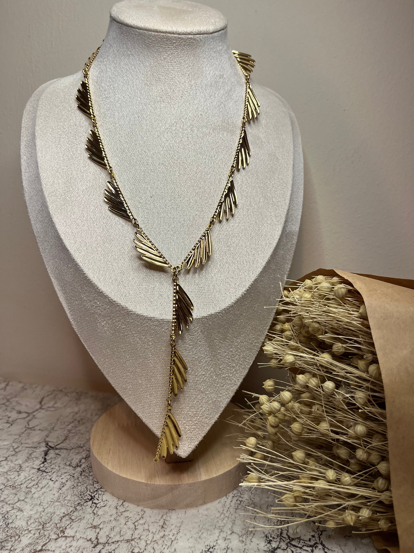 Κολιέ Ατσάλινο Statement Μακρύ με Φύλλα 'Aurelia Leaf'