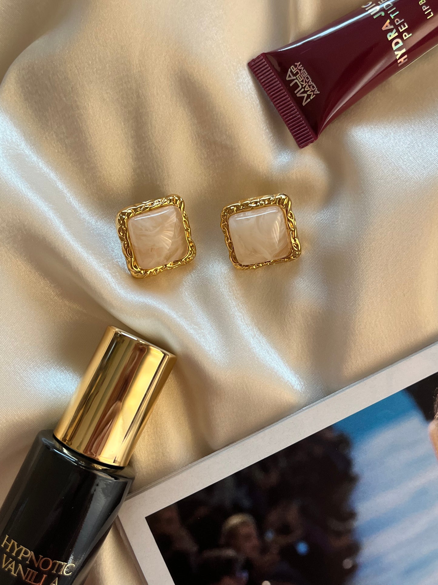 Vintage Steel Stud Earrings with 'Honey' Stone
