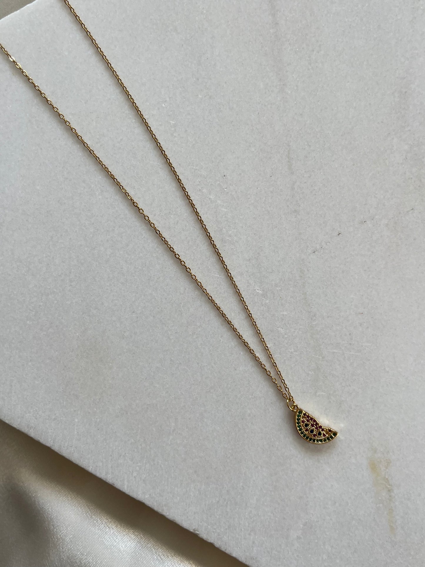 'Watermelon' Steel Chain Necklace with Zirconia