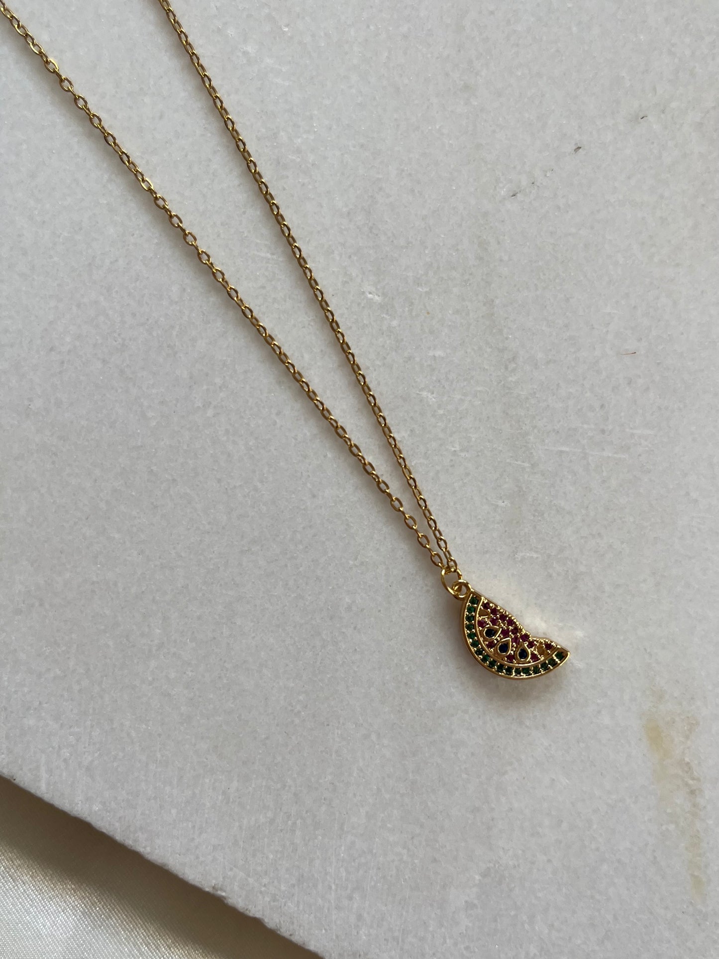 'Watermelon' Steel Chain Necklace with Zirconia