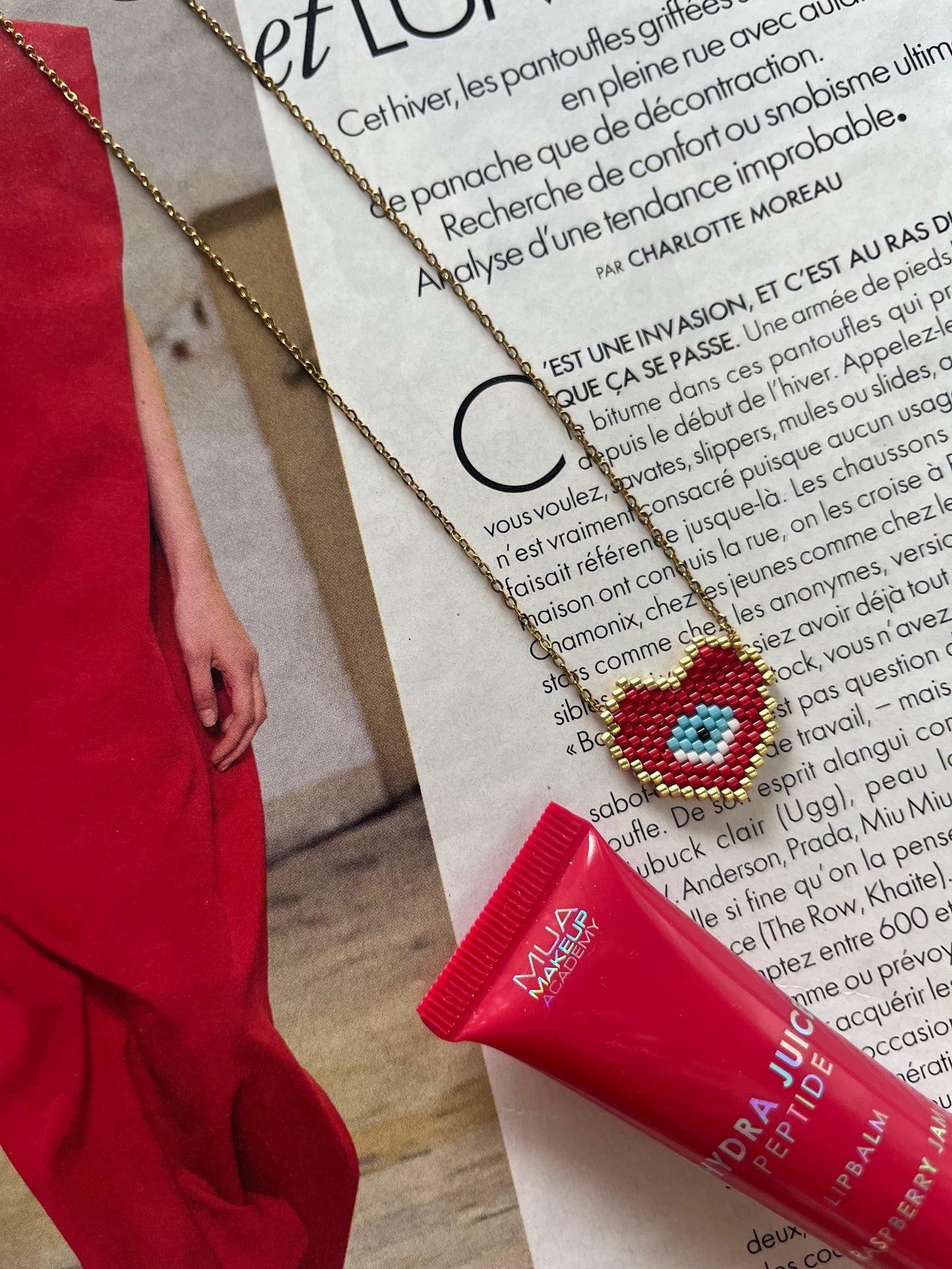 HEART &EYE – Stainless Steel Necklace with Embroidered Eye & Heart