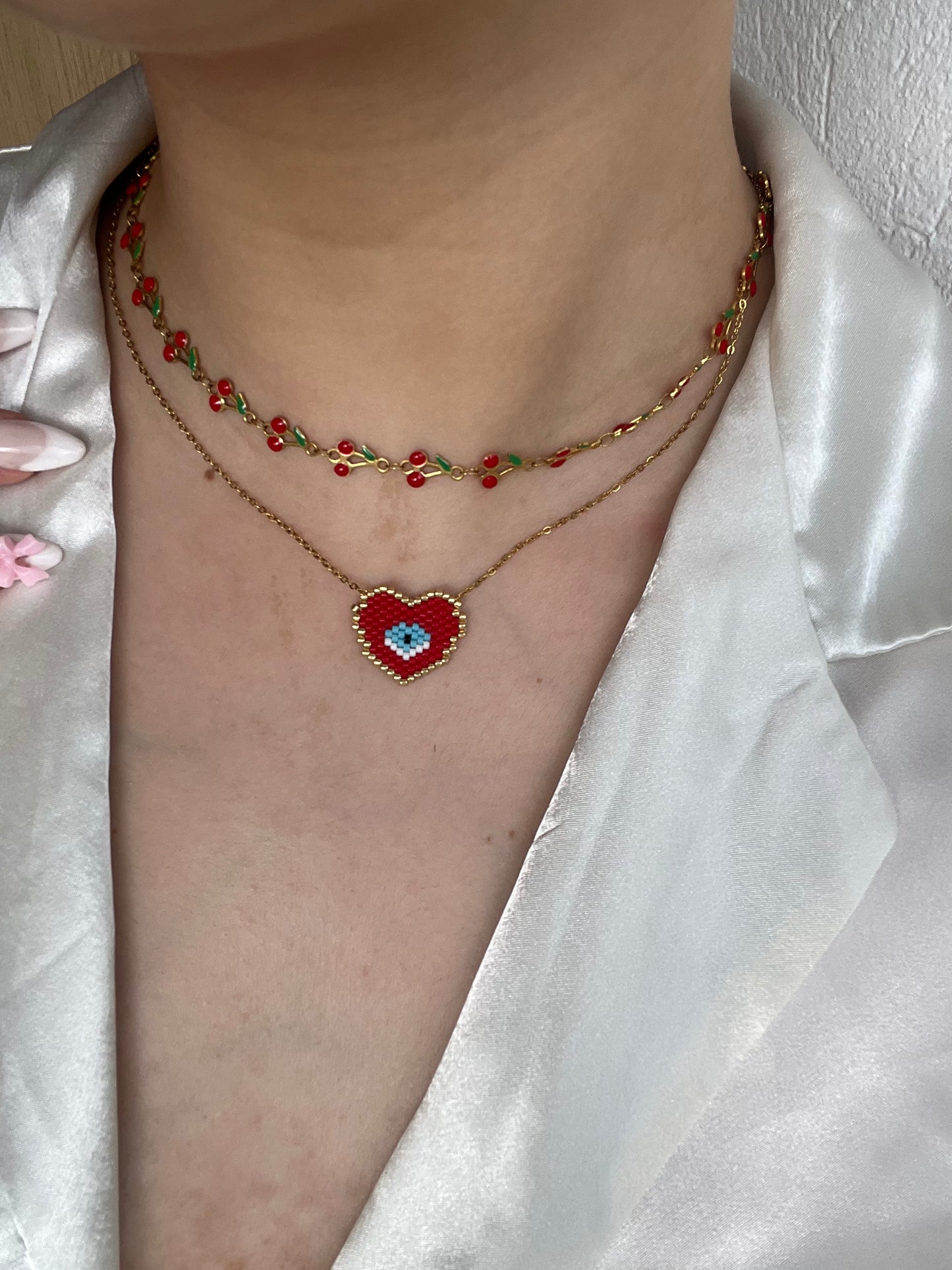HEART &EYE – Stainless Steel Necklace with Embroidered Eye & Heart