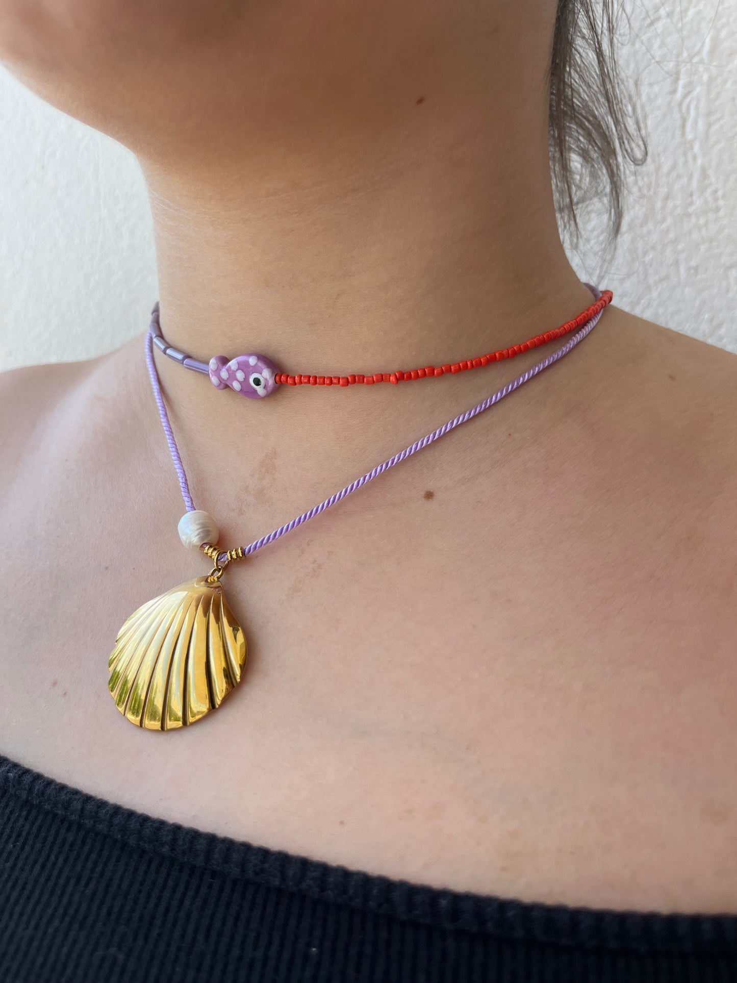 Handmade Steel Necklace with Beads and Murano Element 'Corfu'