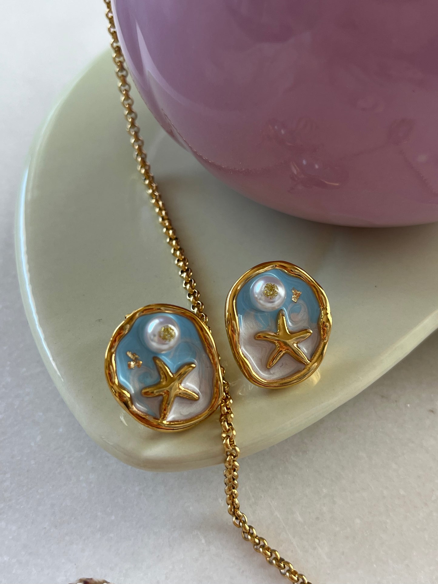 Vintage Steel Stud Earrings with Pearl 'Nisi'