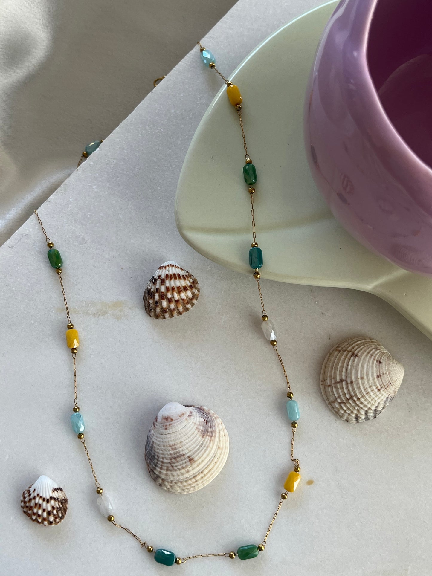 Handmade 'Moonstone' Steel Necklace with Rosary Beads for Layering