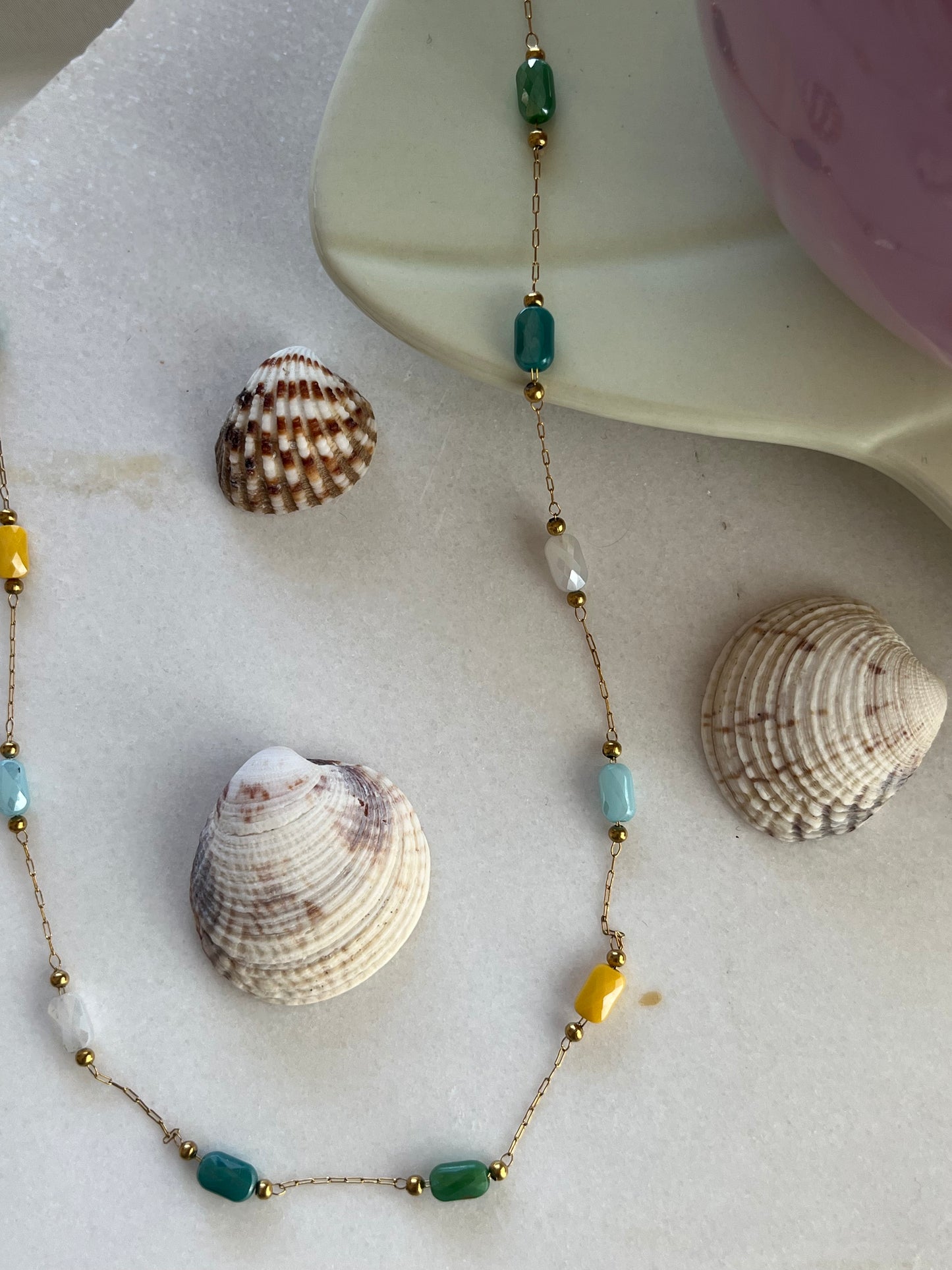 Handmade 'Moonstone' Steel Necklace with Rosary Beads for Layering