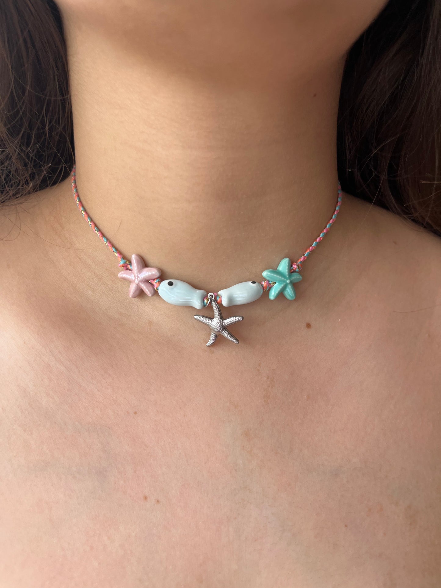 Κολιέ Χειροποίητο Ατσάλινο Choker με Κλωστή 'Crete'