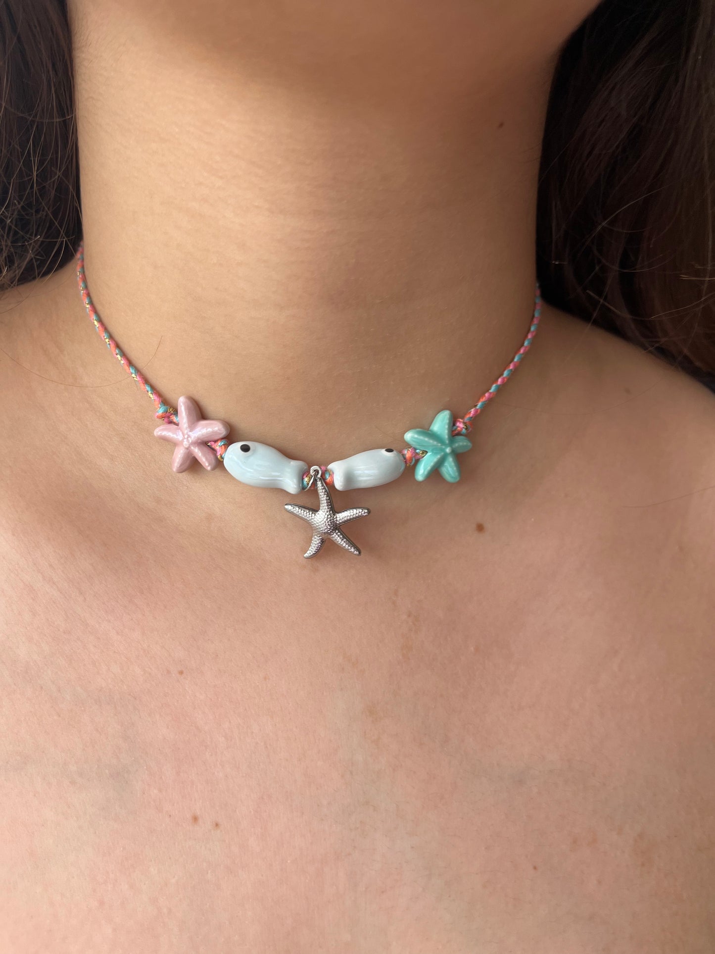 Κολιέ Χειροποίητο Ατσάλινο Choker με Κλωστή 'Crete'