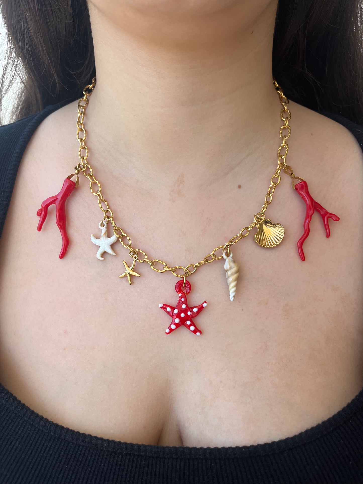 Charms Red Ocean – Χειροποίητο Ατσάλινο Κολιέ για Καλοκαίρι