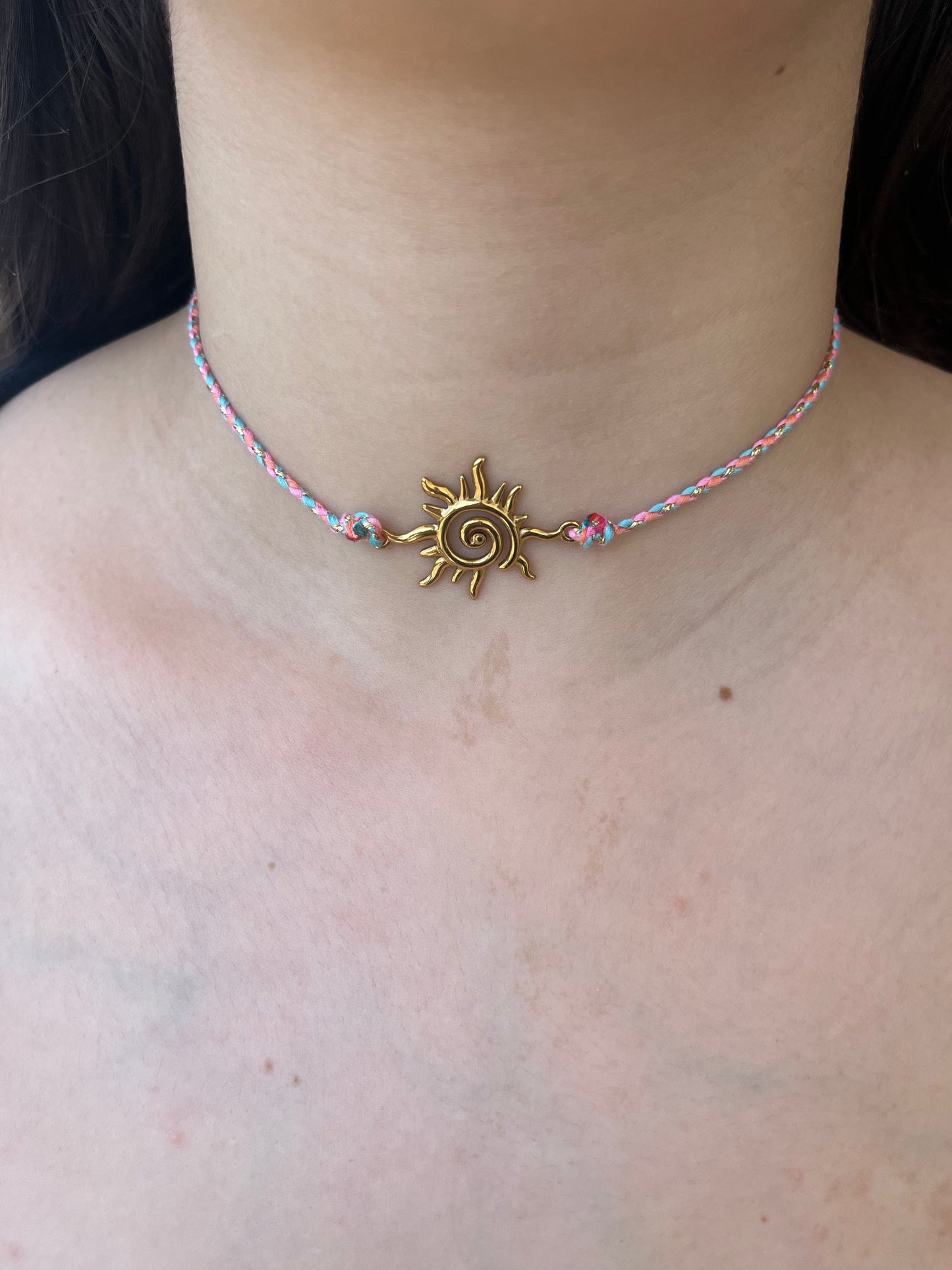 Κολιέ Χειροποίητο Ατσάλινο Choker με Κλωστή 'Hot Day'