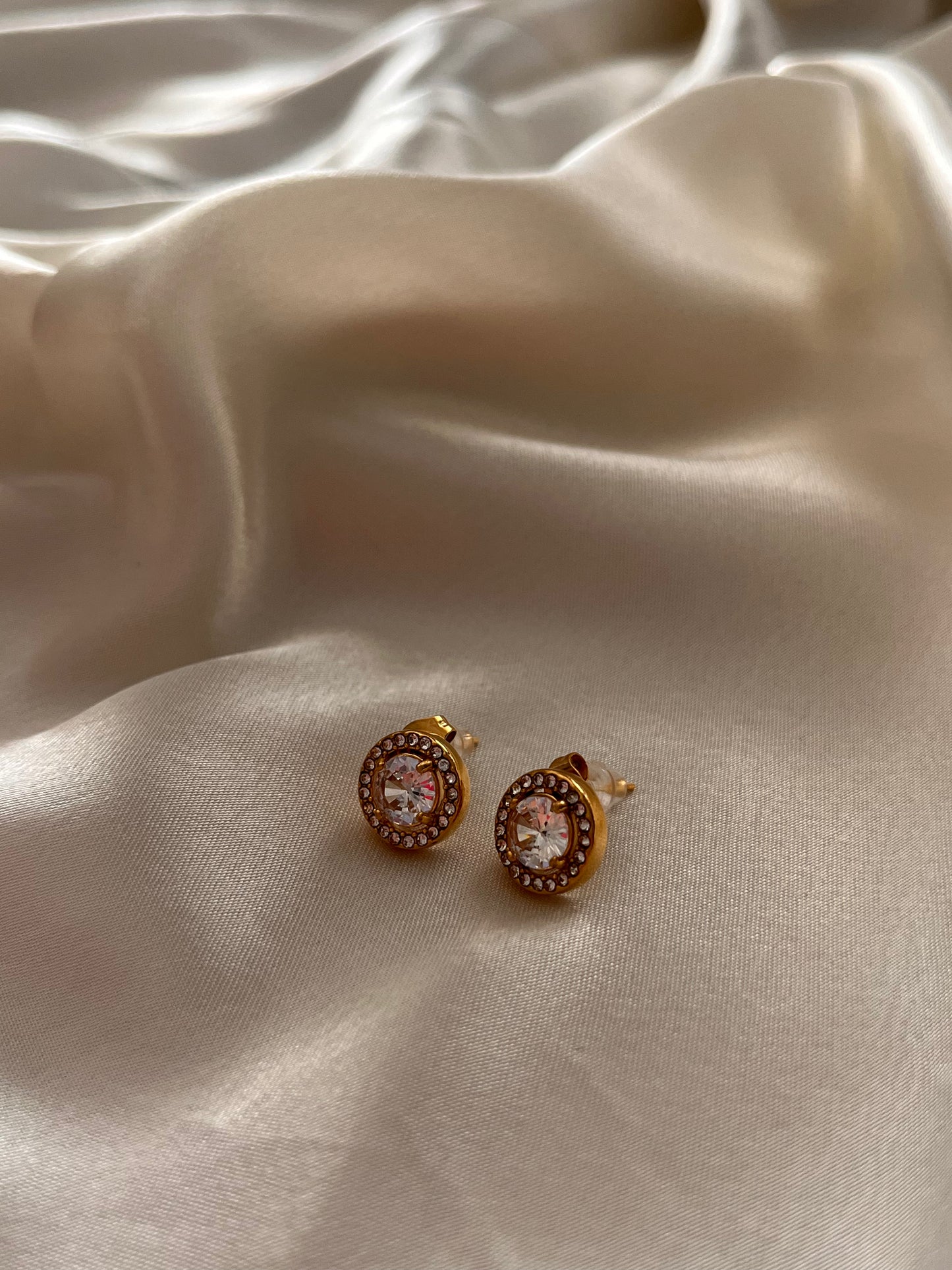 Steel Stud Earrings with Zirconia 'Buttons'