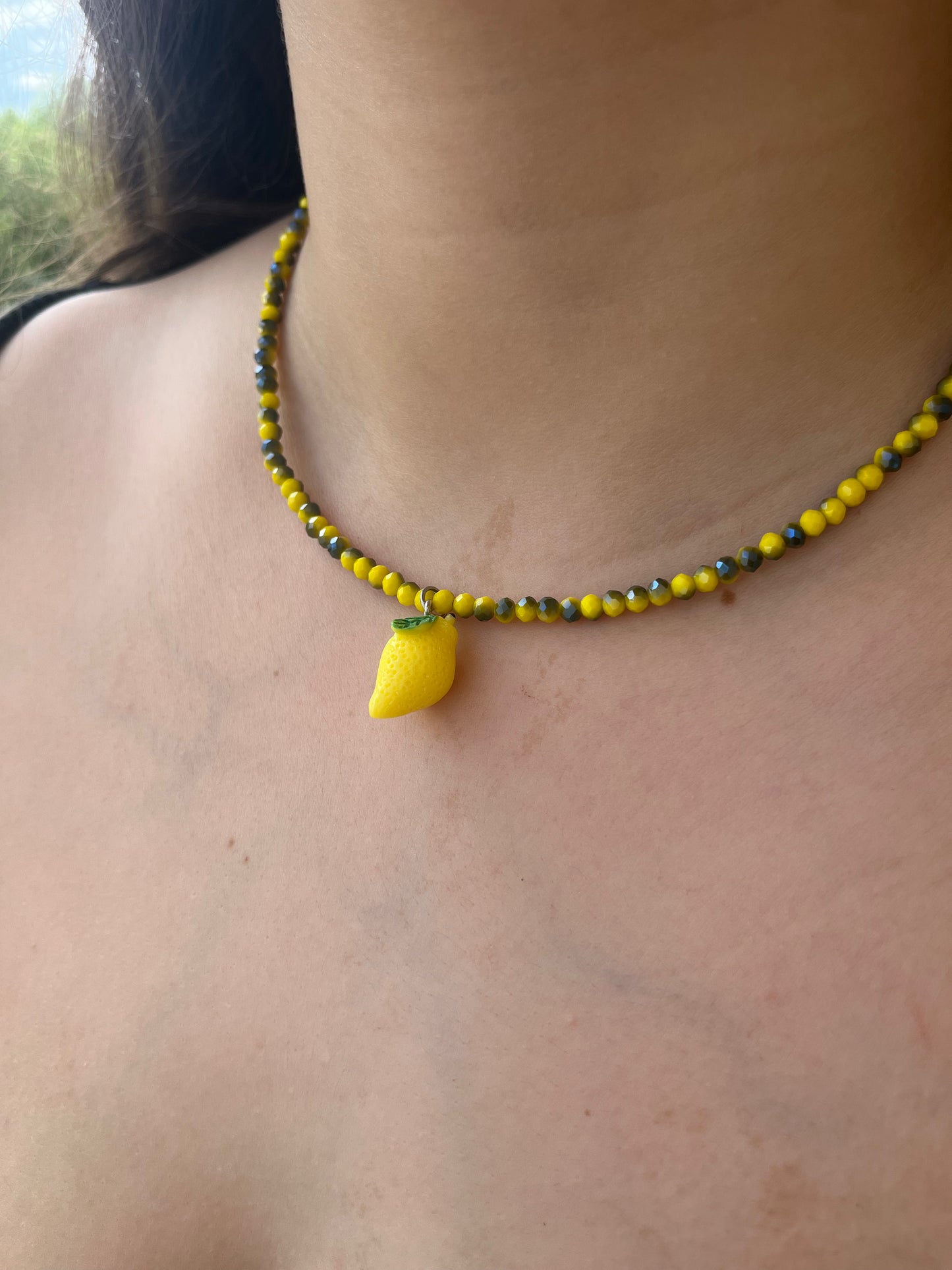 Κολιέ Χειροποίητο Ατσάλινο με Χάντρες 'Lemonaki'