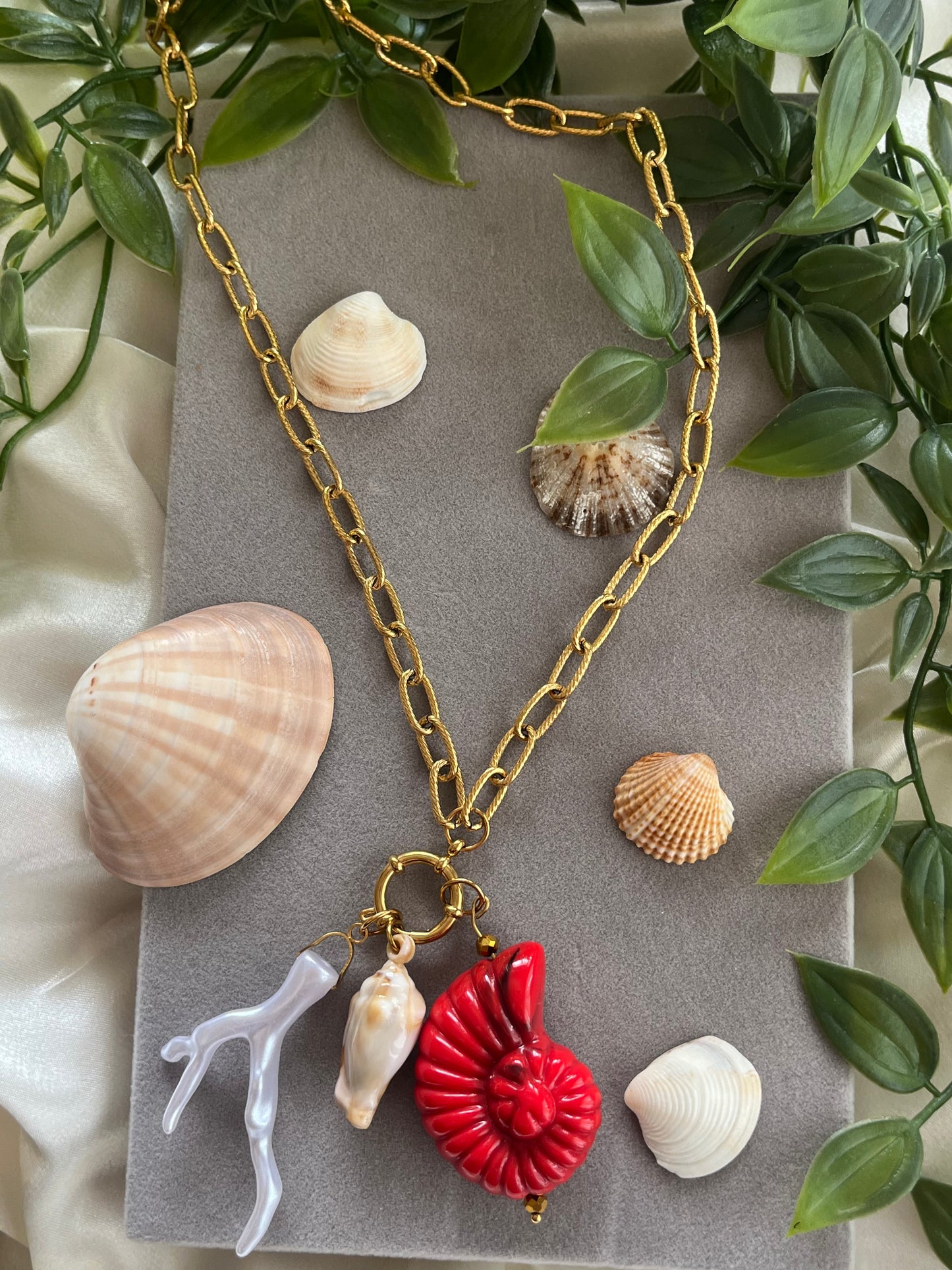 Κολιέ Χειροποίητο Ατσάλινο Αλυσίδα με Charms 'Palm Breeze'