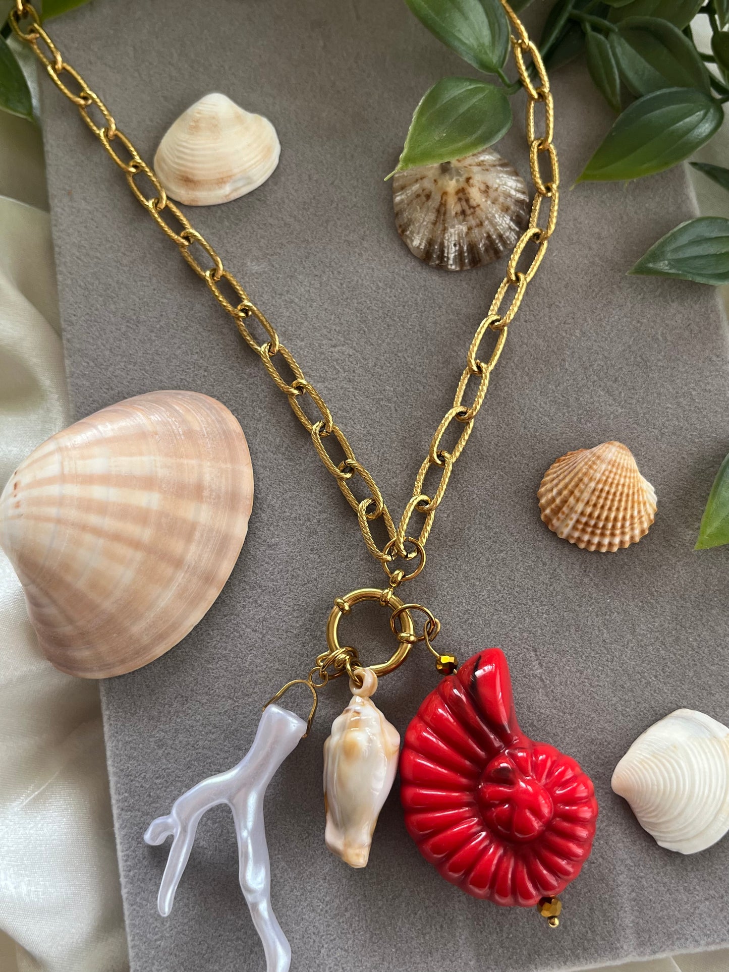 Κολιέ Χειροποίητο Ατσάλινο Αλυσίδα με Charms 'Palm Breeze'