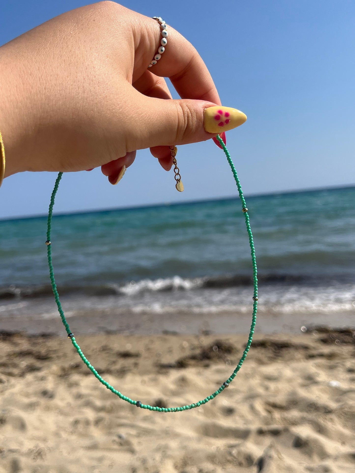 Κολιέ Χειροποίητο Ατσάλινο με Χάντρες 'Bleu'