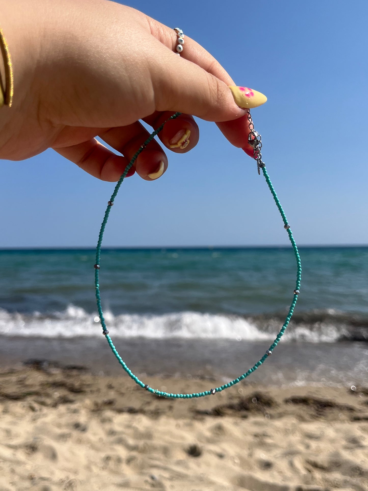 Κολιέ Χειροποίητο Ατσάλινο με Χάντρες 'Bleu'