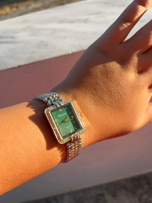 Ρολόι Ατσάλινο με Τετράγωνο Κυπαρισσί Καντράν και Ζιργκόν 'Night Life'