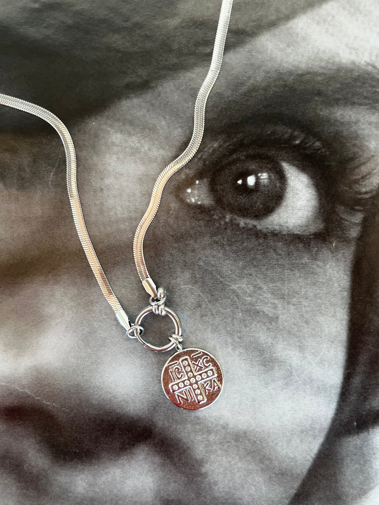 Κολιέ Ατσάλινο Κωσταντινάτο με Αλυσίδα Φίδι και Κλειδαριά