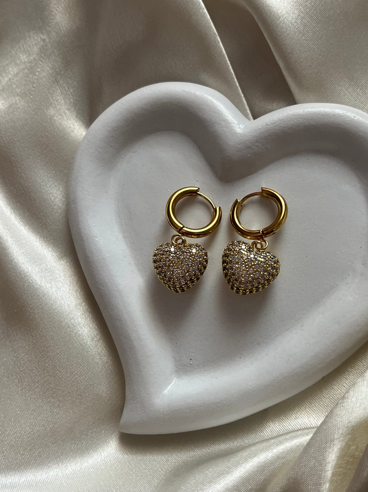 Steel Hoop Earrings with Zircon 'Heart'