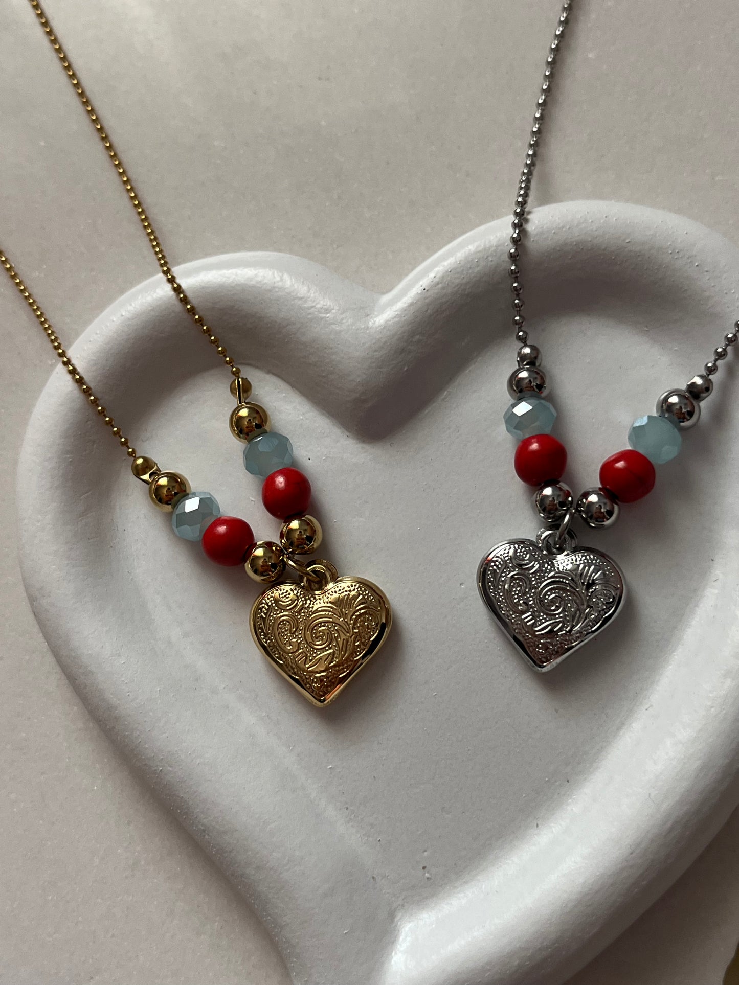 Steel Necklace 'Heart' Chain with Beads