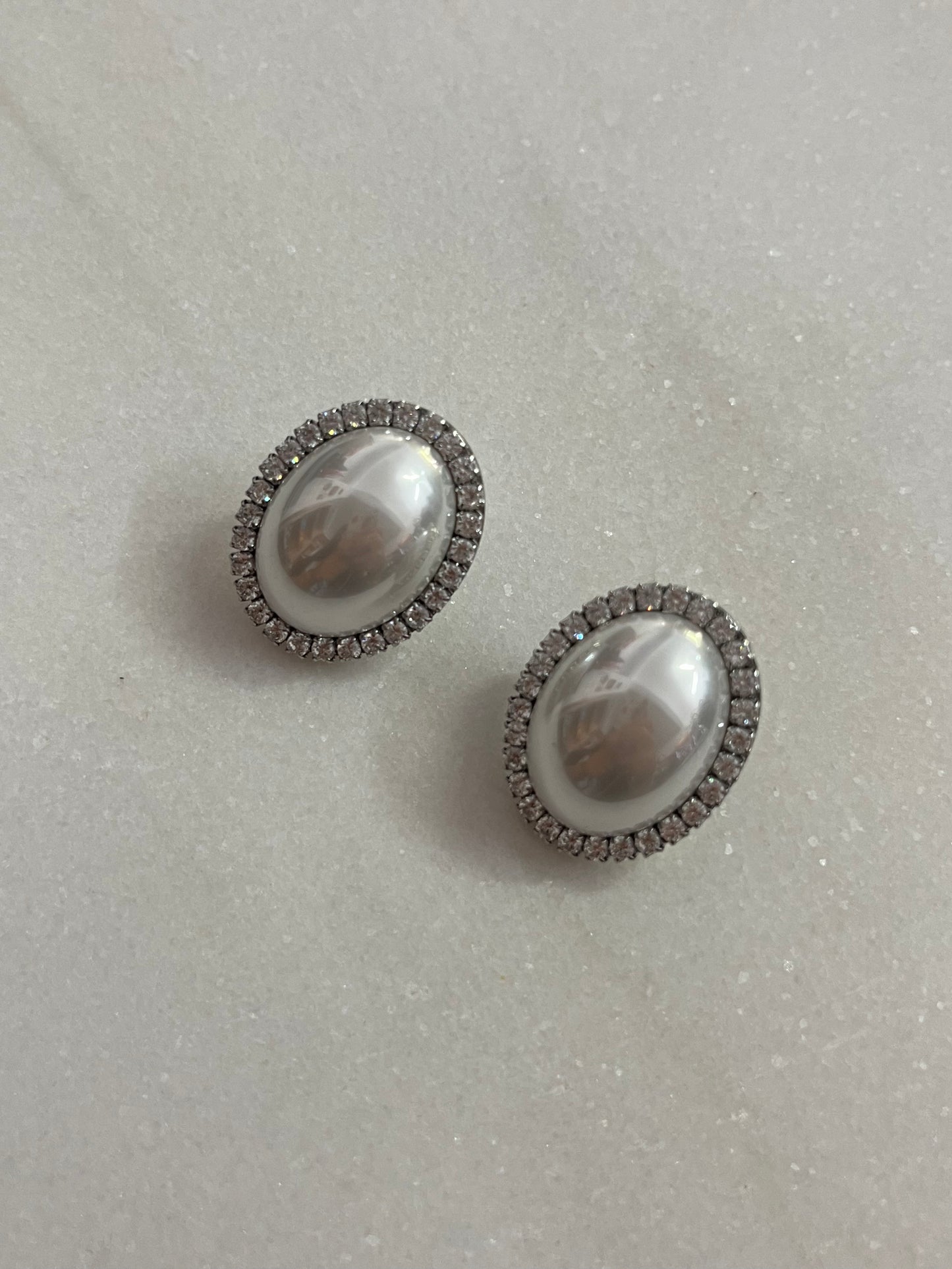 Steel Pearl Earrings with Zirconia