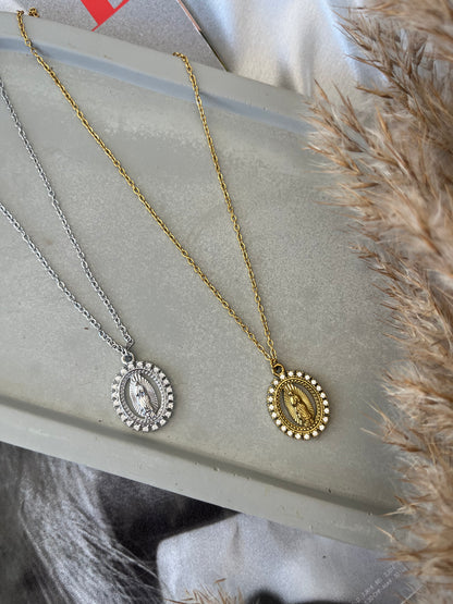 Κολιέ Ατσάλινο Αλυσίδα Φυλαχτό με Ζιργκόν 'Saint Mary'