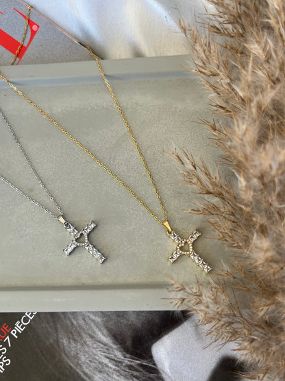 Κολιέ Ατσάλινο Σταυρός με Καρδιά και Ζιργκόν 'Faith'