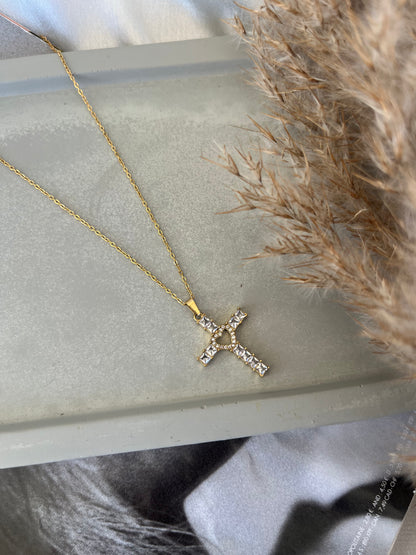 Κολιέ Ατσάλινο Σταυρός με Καρδιά και Ζιργκόν 'Faith'