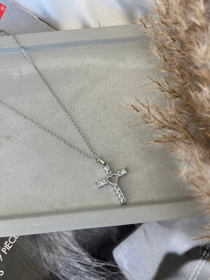 Κολιέ Ατσάλινο Σταυρός με Καρδιά και Ζιργκόν 'Faith'