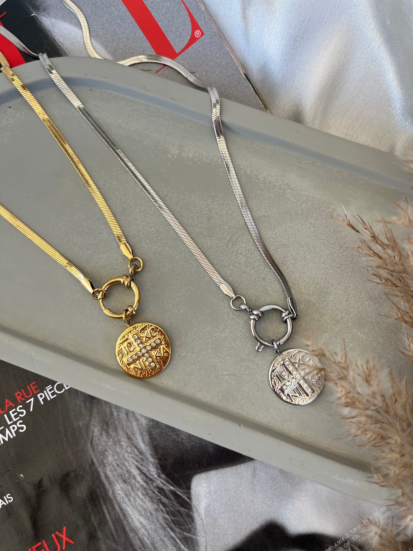 Κολιέ Ατσάλινο Κωσταντινάτο με Αλυσίδα Φίδι και Κλειδαριά