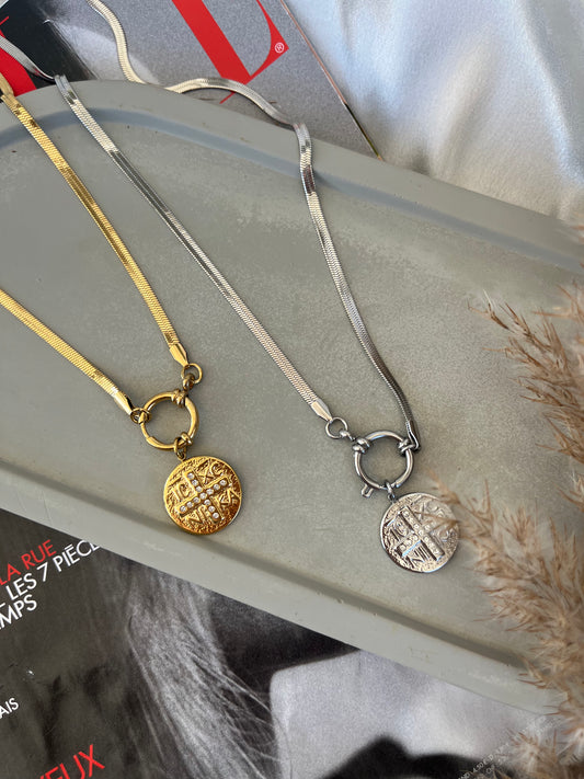 Κολιέ Ατσάλινο Κωσταντινάτο με Αλυσίδα Φίδι και Κλειδαριά