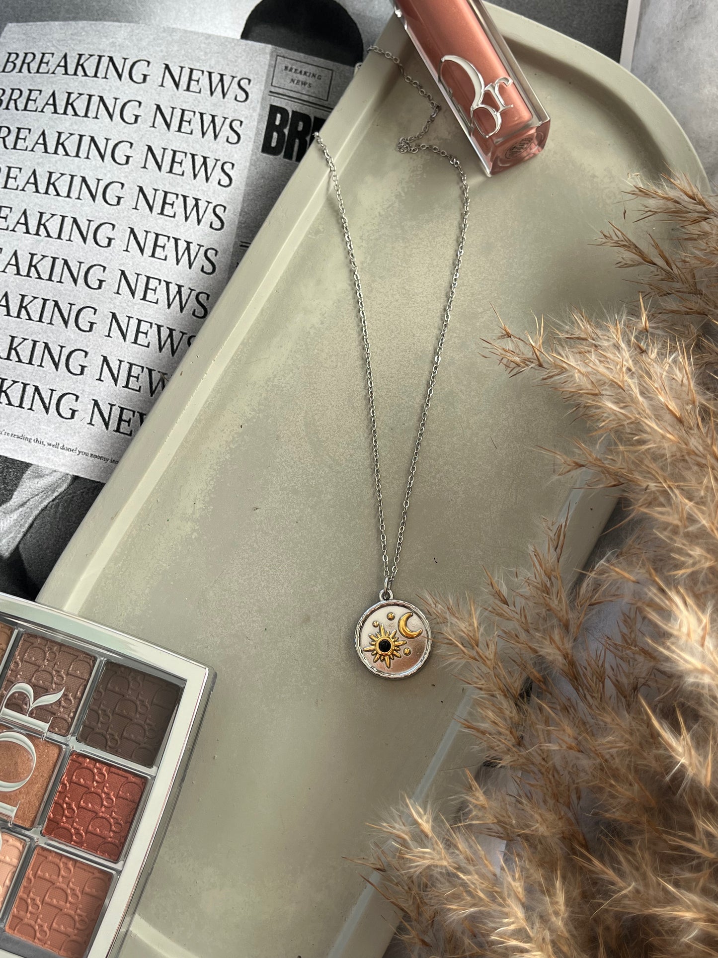 Κολιέ Ατσάλινο Αλυσίδα με Πέτρα 'Eclipse'