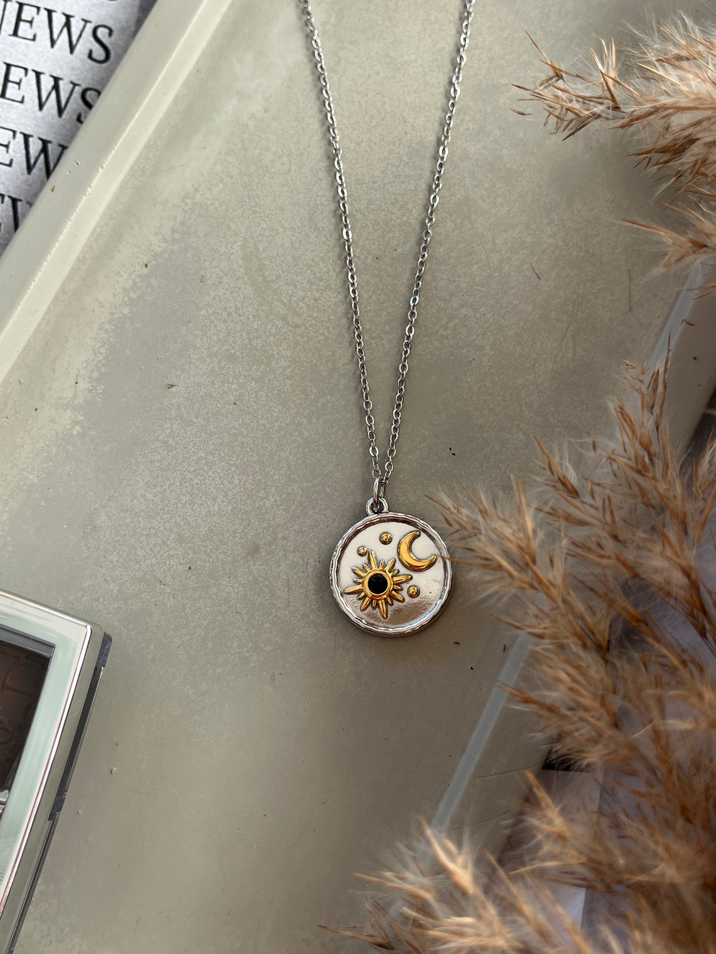 Κολιέ Ατσάλινο Αλυσίδα με Πέτρα 'Eclipse'