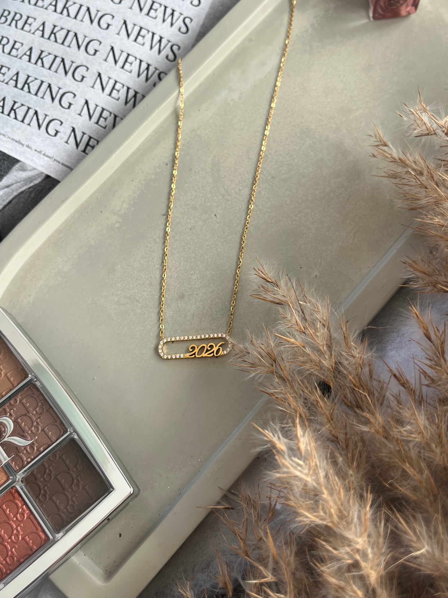 Κολιέ Ατσάλινο Αλυσίδα Γούρι με Ζιργκόν 'Pin 2026'