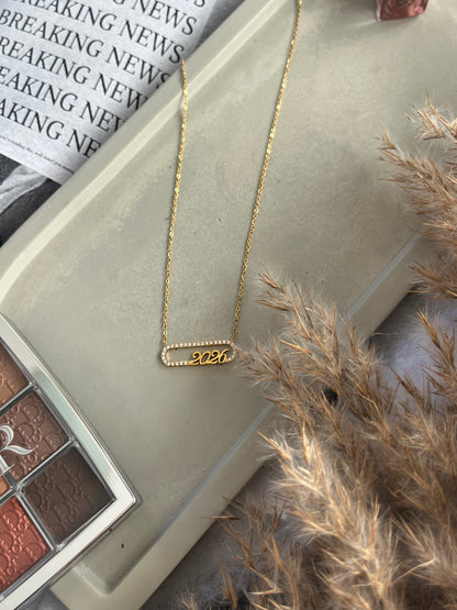 Κολιέ Ατσάλινο Αλυσίδα Γούρι με Ζιργκόν 'Pin 2026'