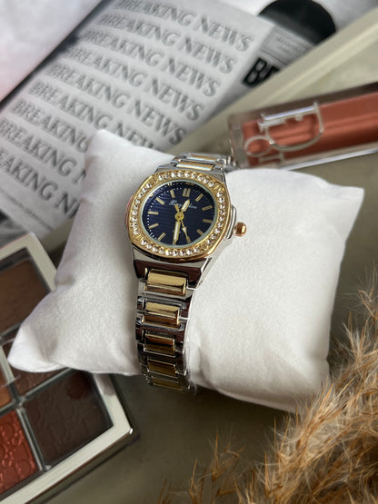 Ρολόι Ατσάλινο με Στρόγγυλο Μπλε Καντράν και Ζιργκόν 'Ayanna'