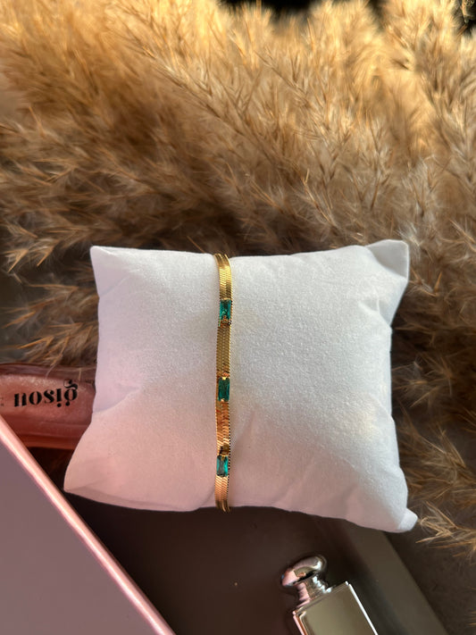 Βραχιόλι Ατσάλινο Αλυσίδα Φίδι με Σμαραγδί Πέτρες 'Mesh'