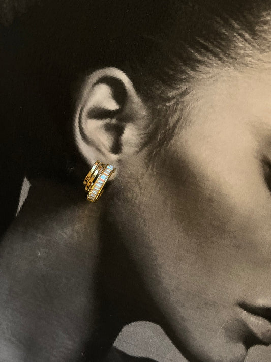 Σκουλαρίκια Ατσάλινα Κρικάκια Καρφωτά με Ζιργκόν 'Triplets'