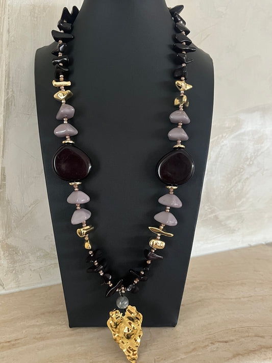 Κολιέ Ατσάλινο Μακρύ με Χάντρες και Charm Καρδιά 'Fierce Love'