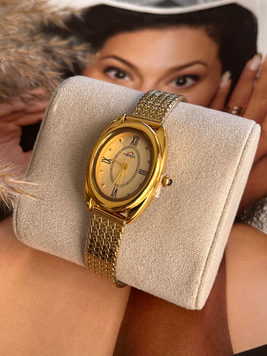 Γυναικείο Oval Ρολόι Αδιάβροχο Ατσάλινο με Vintage Design 'Aurora Gold'