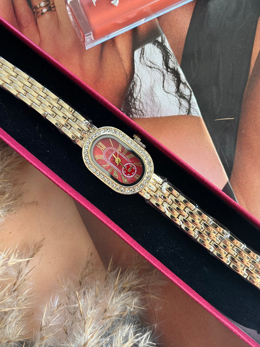 Ρολόι 'Red Velvet' - Πολυτελής Λάμψη από Ανοξείδωτο Ατσάλι με Ζιργκόν