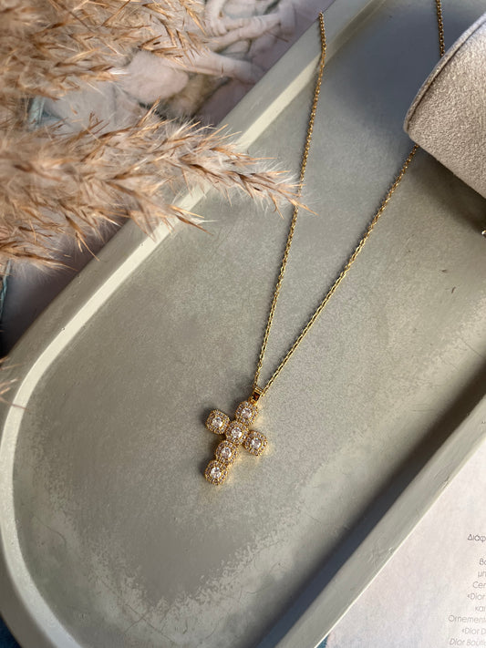 Κολιέ Ατσάλινο Αλυσίδα Σταυρός με Ζιργκόν 'Cosmic Grace'