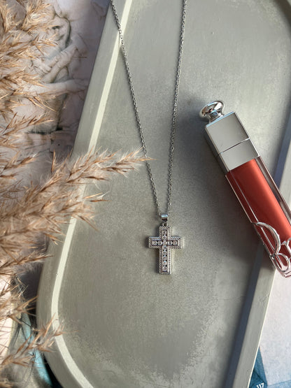 Κολιέ Ατσάλινο Αλυσίδα Σταυρός με Ζιργκόν 'Heavenly Glow'