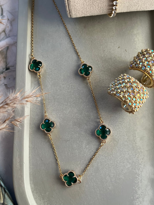 Κολιέ Ατσάλινο Αλυσίδα με Τριφύλλι και Πέτρα Ζιργκόν